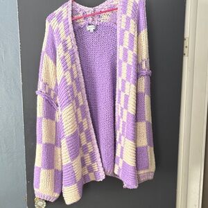 Purple and Cream Checkered Women's Sweater